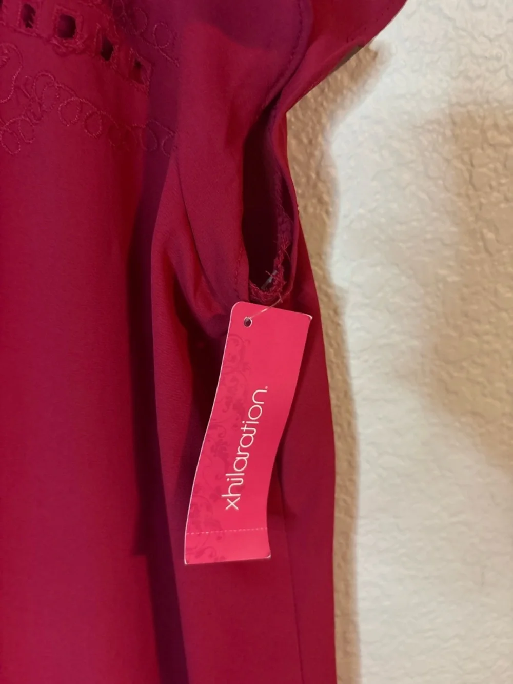 Xhilaration Magenta Eyelet Ruffle Sleeve Blouse - Picture 4 of 4